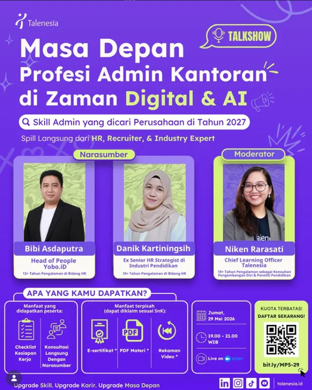 Talenesia Gelar Talkshow “Masa Depan Profesi Admin Kantoran di Zaman Digital & AI” pada 29 Mei 2026