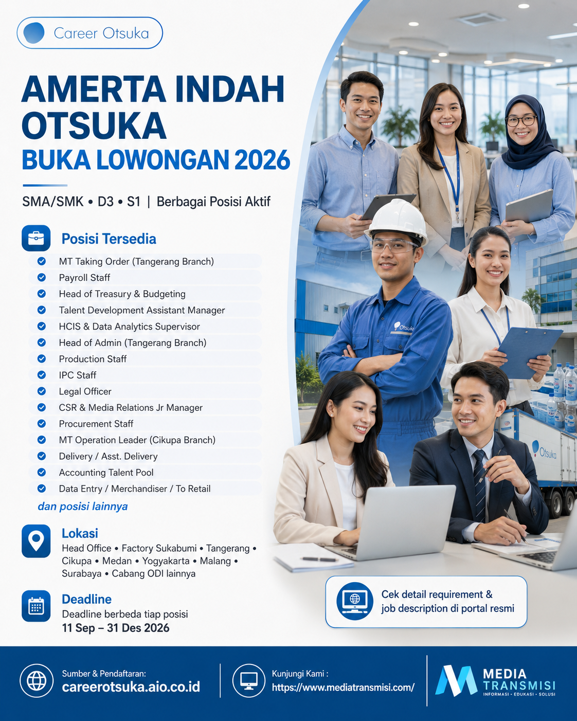 Amerta Indah Otsuka Buka Puluhan Lowongan 2026, Lulusan SMA hingga S1 Bisa Daftar