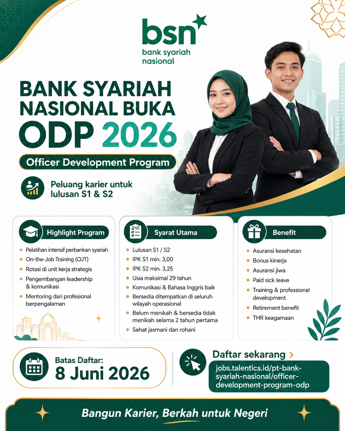 Bank Syariah Nasional Buka Officer Development Program 2026, Pendaftaran Ditutup 8 Juni