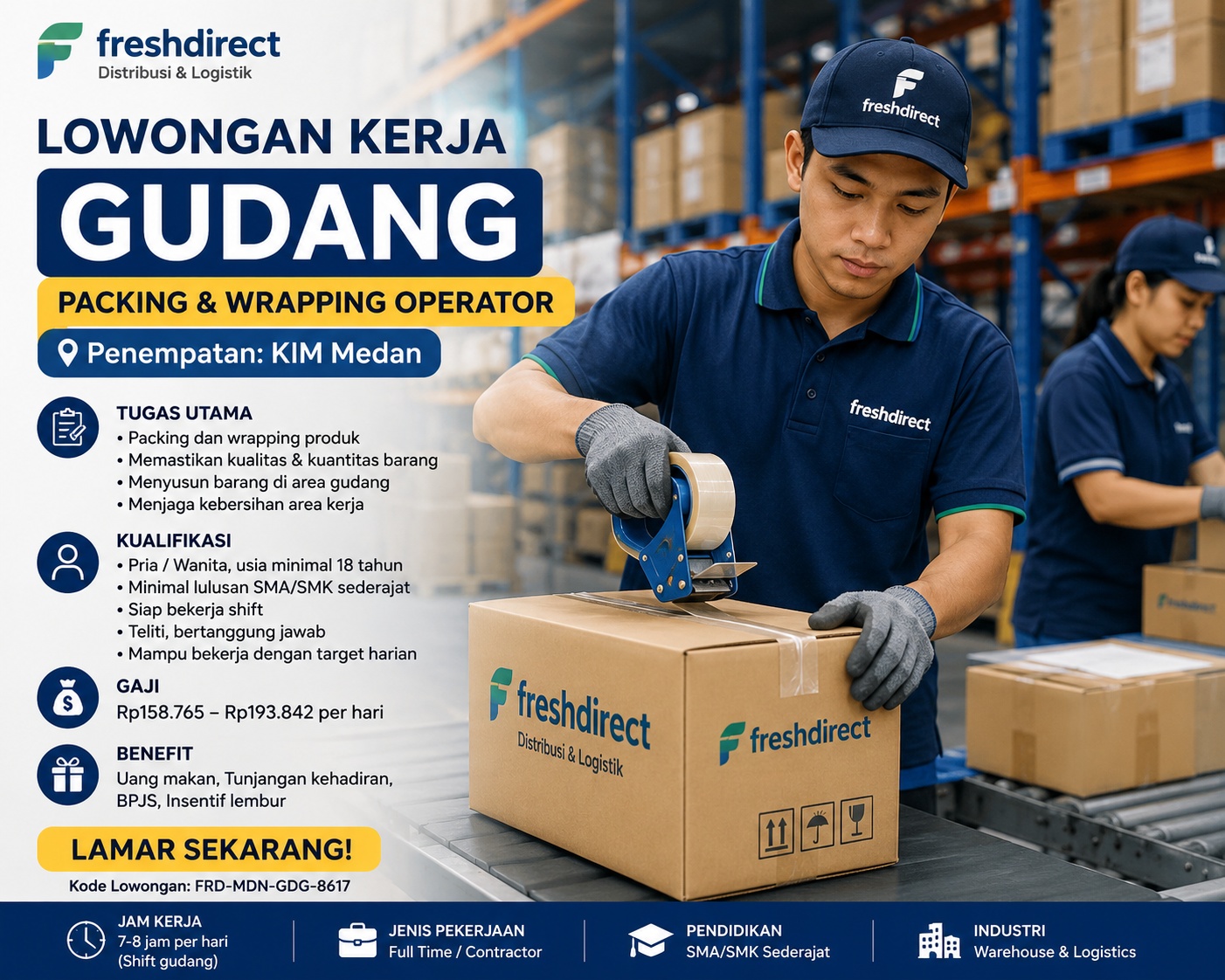 Freshdirect Buka Loker Gudang Medan KIM untuk Packing dan Wrapping Operator