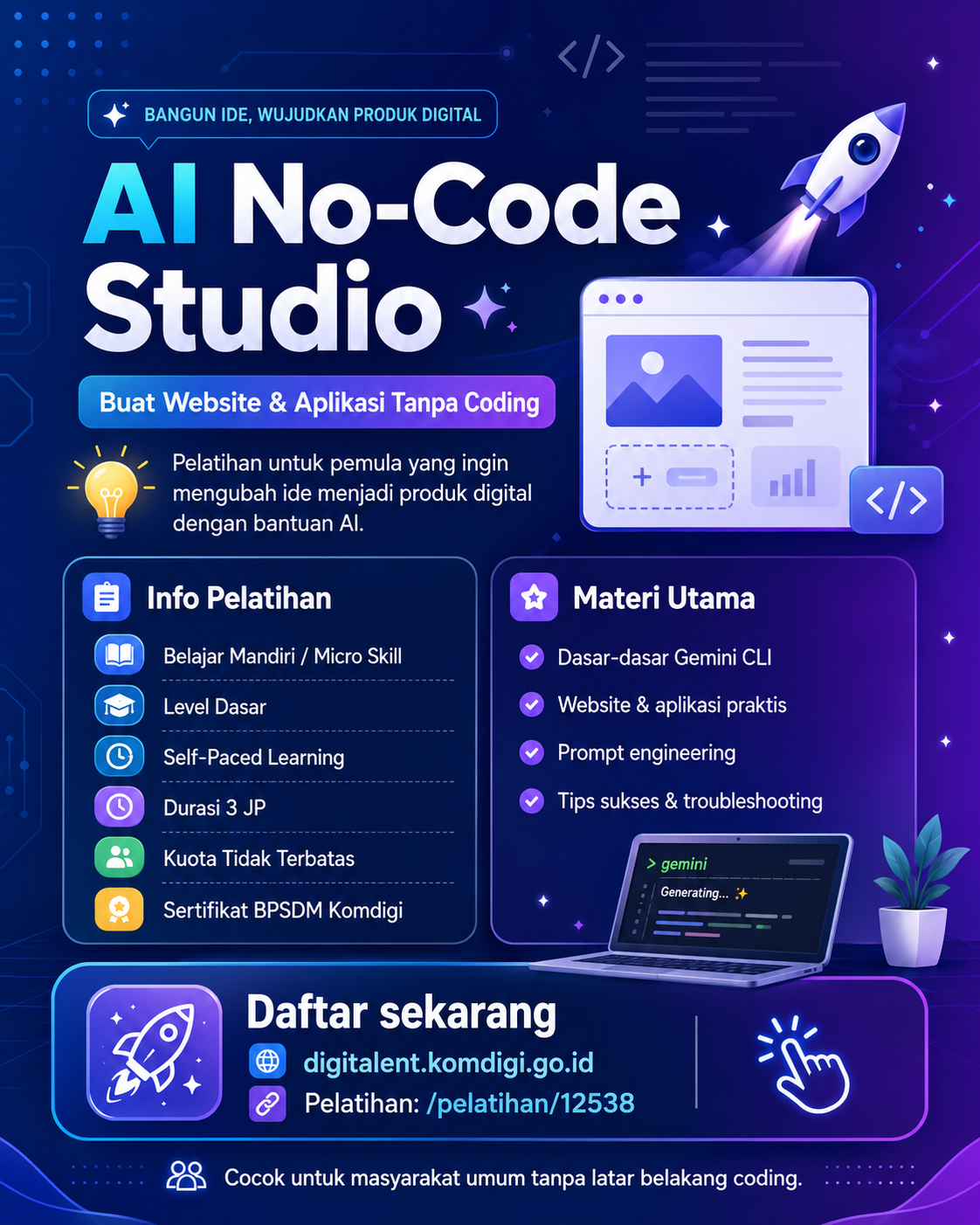 Pelatihan AI No-Code Studio: Membuat Website dan Aplikasi Tanpa Keahlian Coding