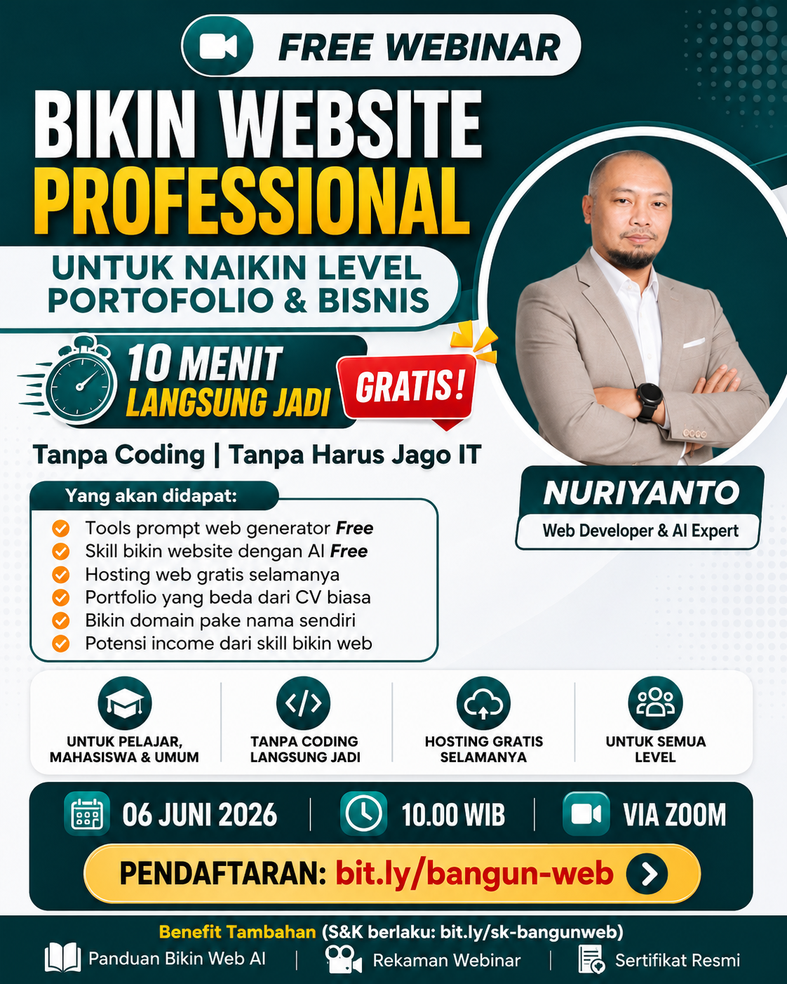 Webinar Gratis Bikin Website Profesional Digelar 6 Juni 2026, Peserta Belajar Tanpa Coding