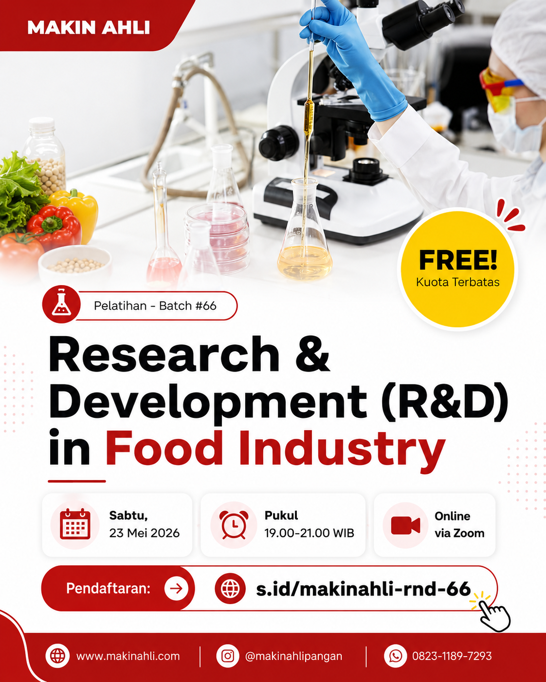 Makin Ahli Gelar Pelatihan Gratis Research & Development in Food Industry Batch #66