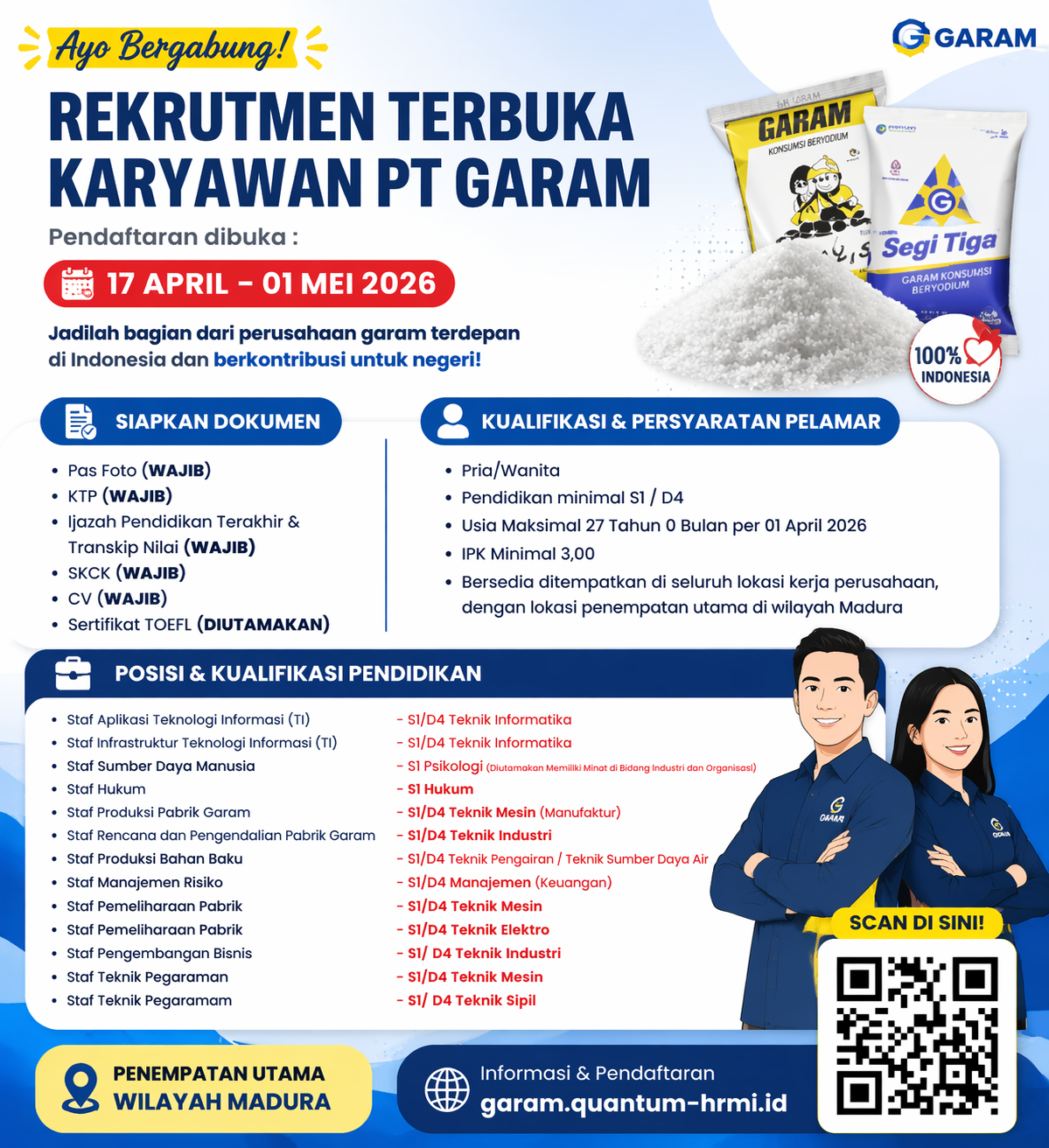Rekrutmen Terbuka Karyawan PT GARAM – Peluang Karir Menanti Anda!