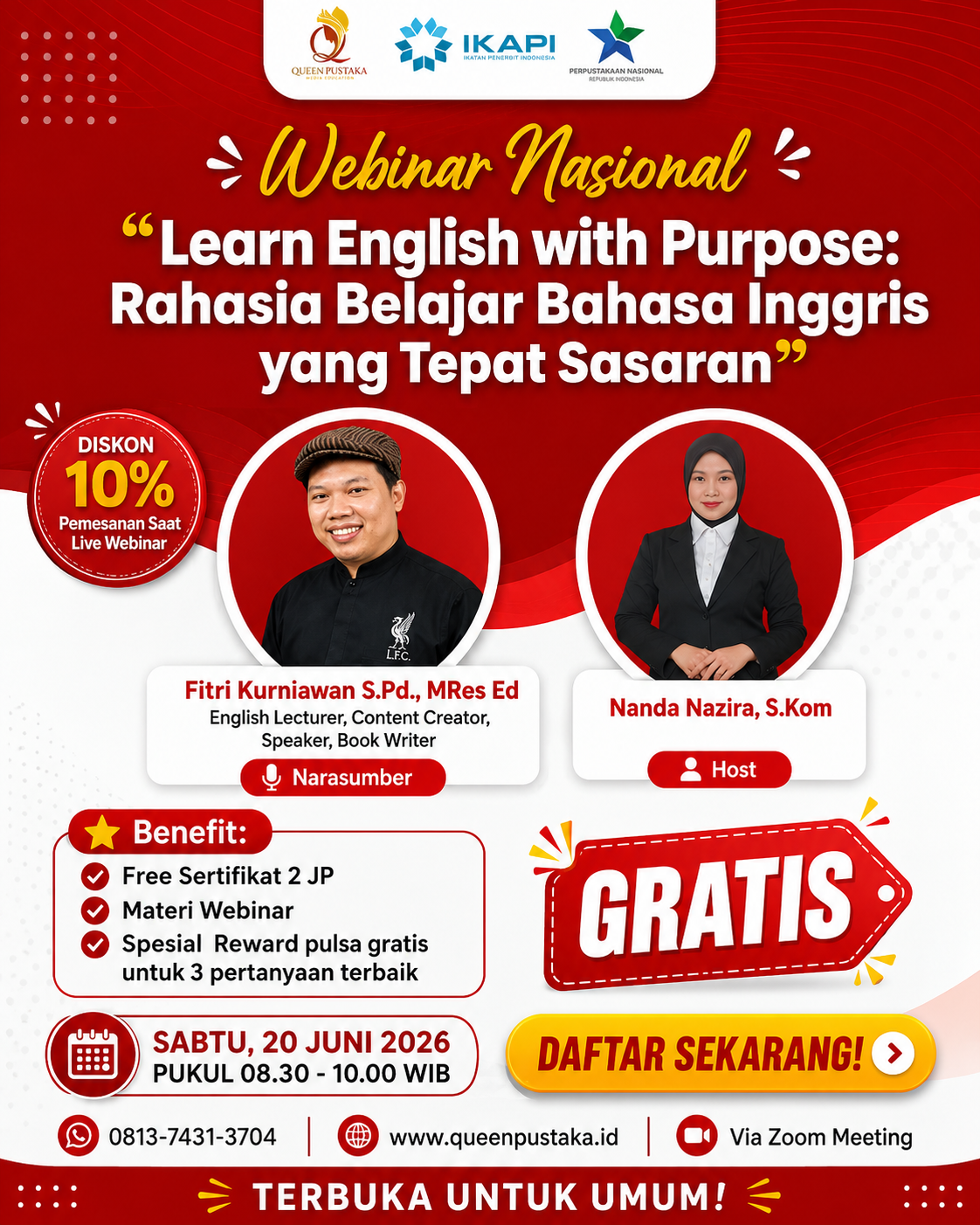 Webinar Nasional “Learn English with Purpose” Digelar Gratis pada 20 Juni 2026