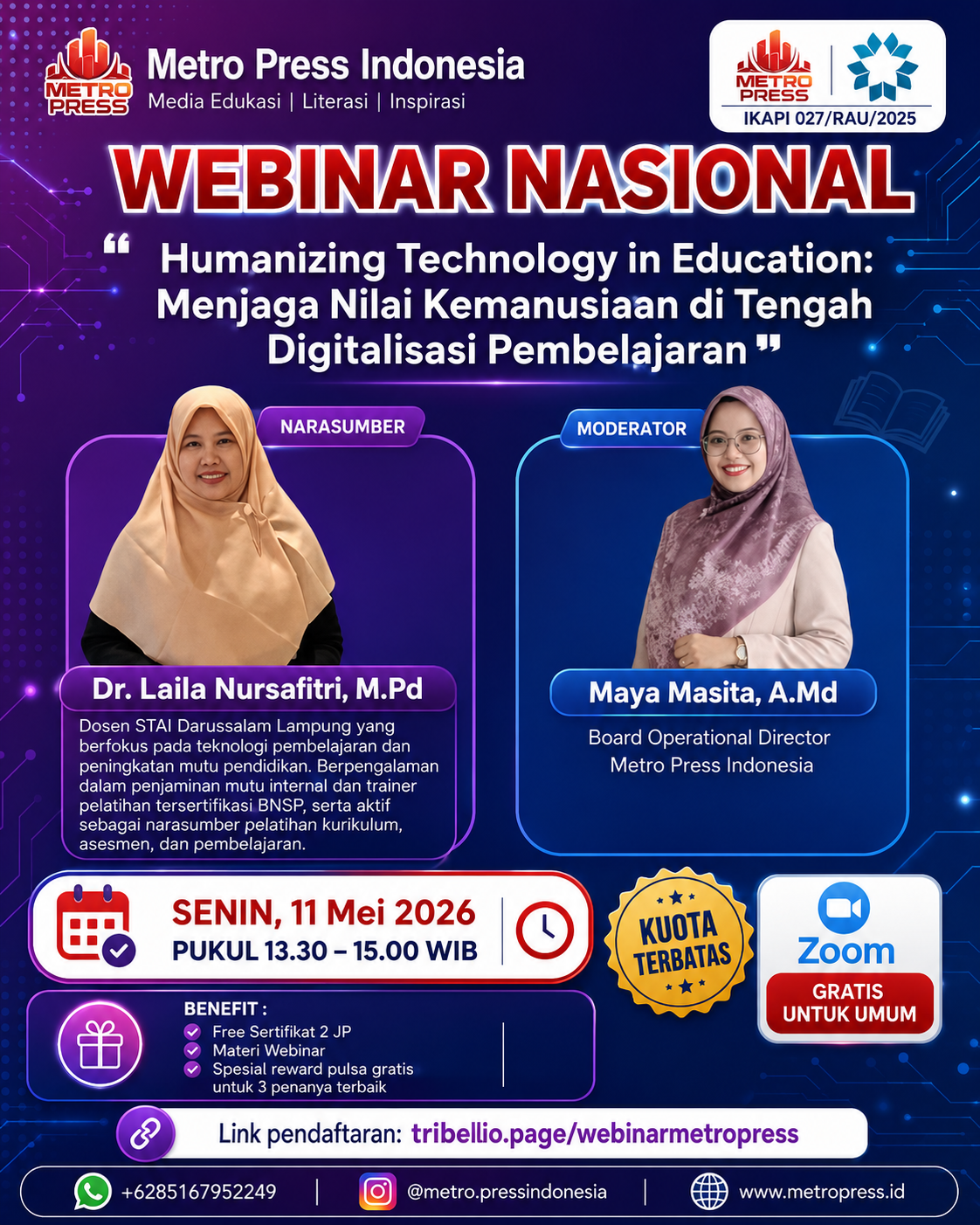 Metro Press Indonesia Gelar Webinar Nasional tentang Nilai Kemanusiaan di Tengah Digitalisasi Pembelajaran
