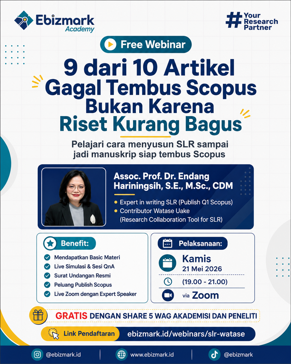 Ebizmark Academy Gelar Webinar Gratis tentang Strategi Menyusun SLR hingga Manuskrip Siap Scopus