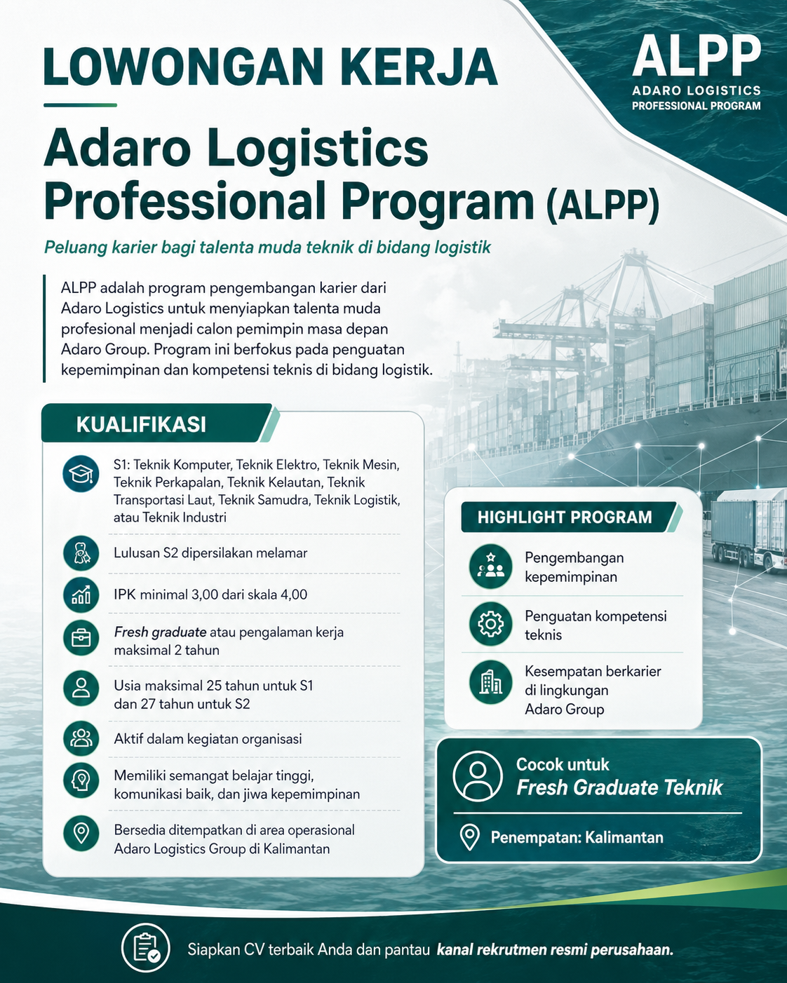 Lowongan Adaro Logistics Professional Program ALPP untuk Fresh Graduate